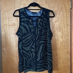 Liz Claiborne Olive Green & Black Zebra Pattern Sleeveless Top Size L